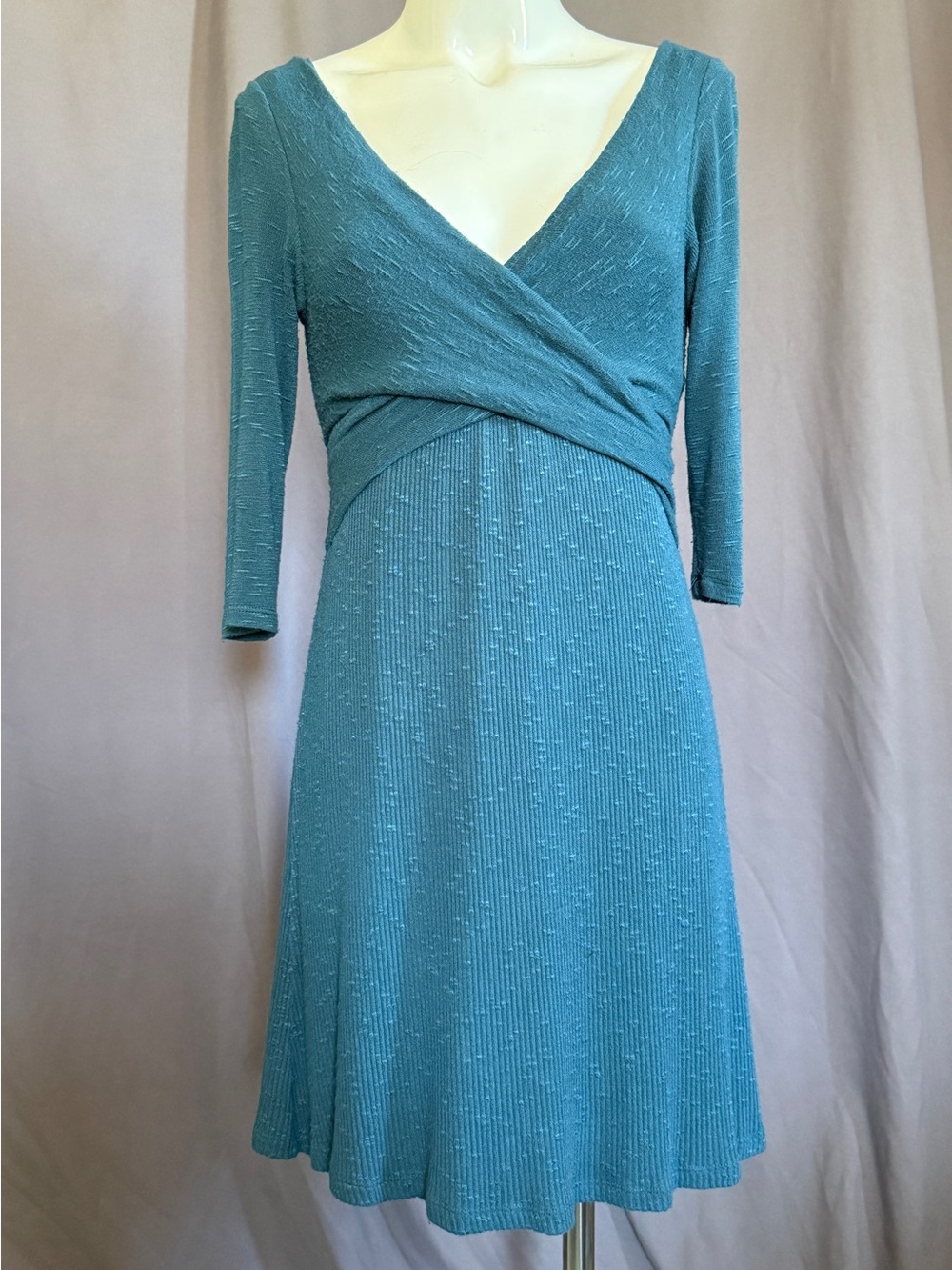 Women's Teal Long-Sleeve Wrap V-Neck Dress